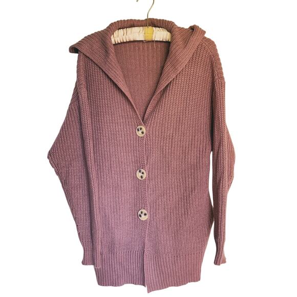 Lillusory Chunky Knit Long Sleeve Cardigan Open Front Mauve Brown Small Cozy - Picture 3 of 10